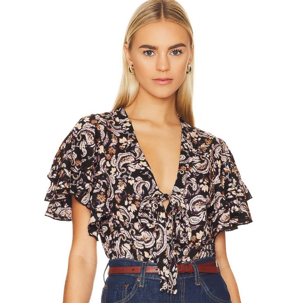 NWT Free People Call Me Later Bodysuit in Black Combo